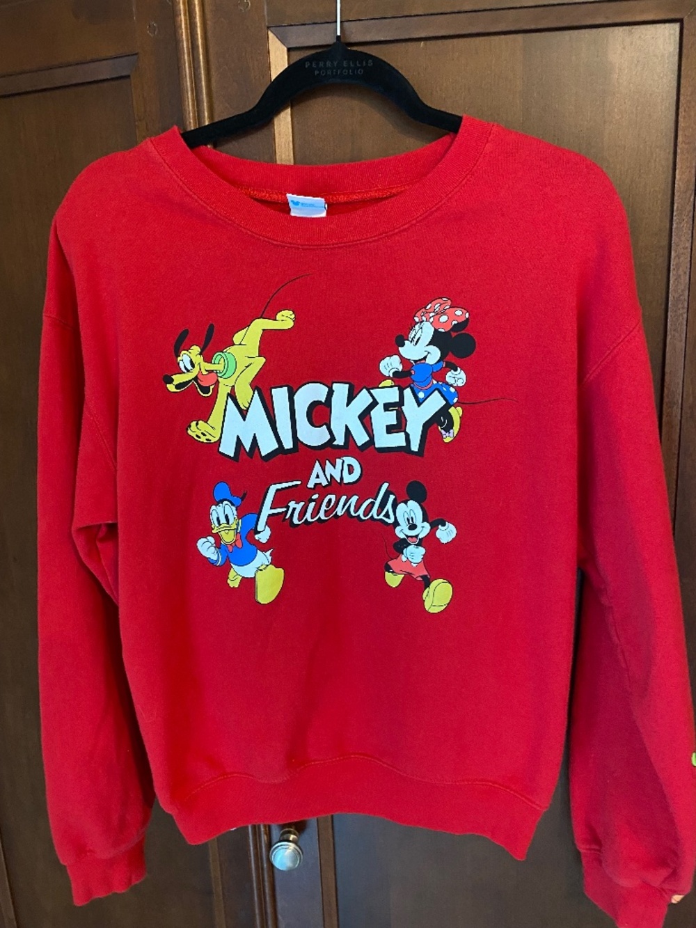Disney Mickey and Friends Red Graphic Crewneck Sweatshirt Juniors S 3–5